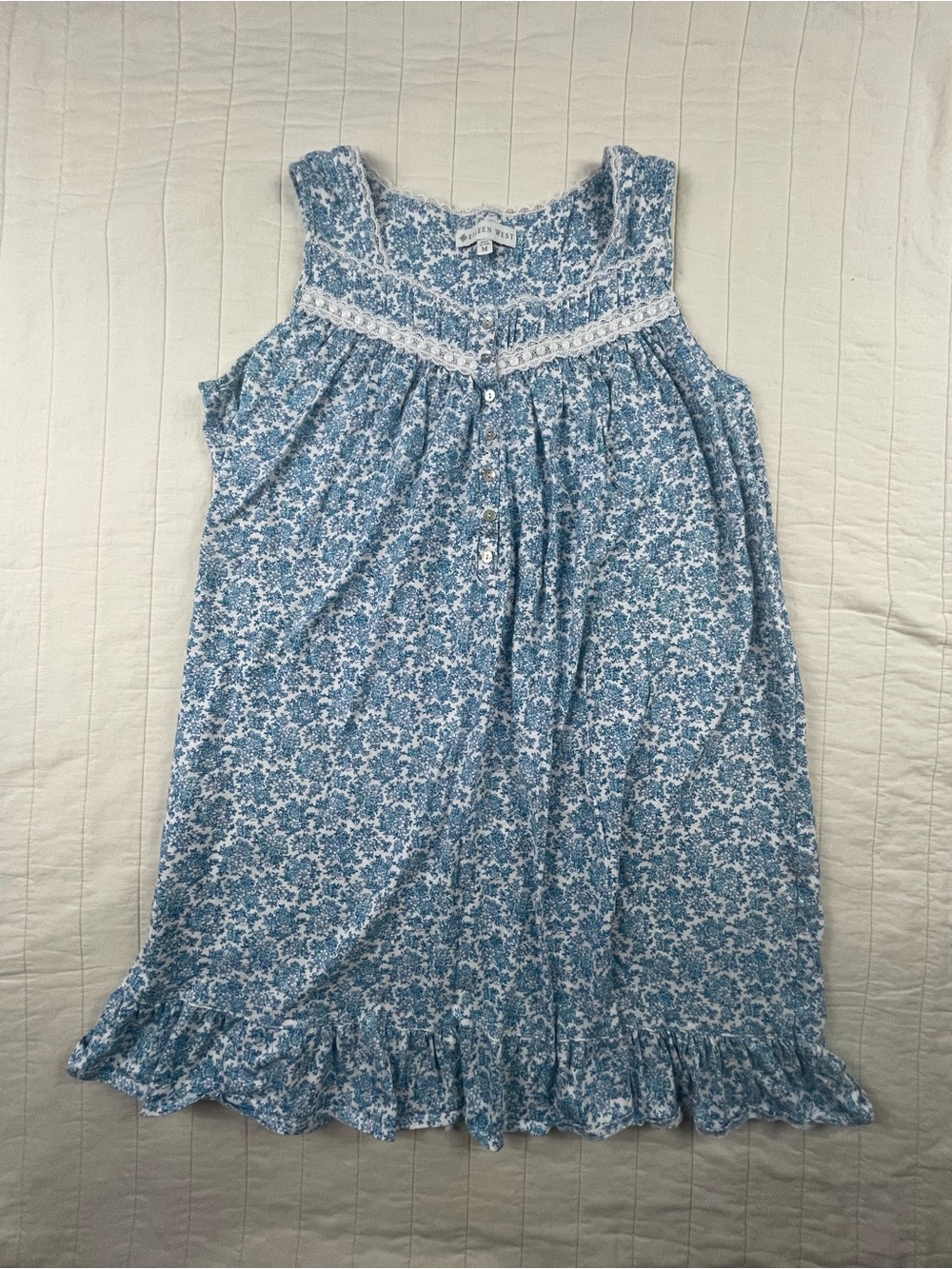 Eileen West Blue Floral Sleeveless cotton cottagecore nightgown large